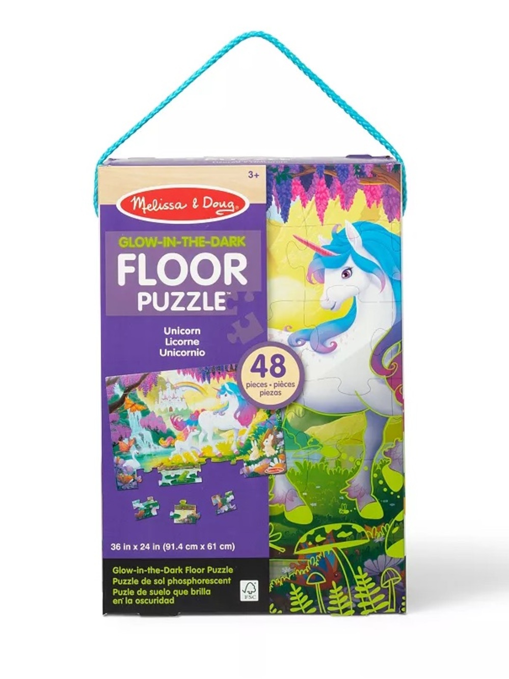 Melissa & Doug Glow-in-the-Dark Unicorn Floor Puzzle - Purple, Blue, Green